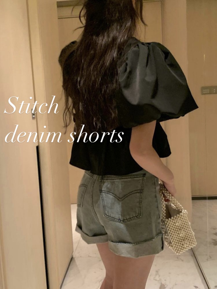 Stitch denim shorts